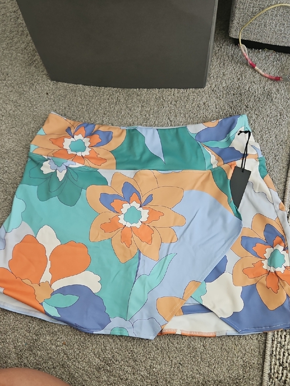 Floral Stretch A-Line Skirt in Teal and Orange